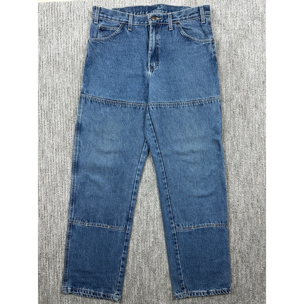 Dickies Mens Jeans 33x32 (fits 34x32) Blue Double Knee Carpenter Workwear Heavy